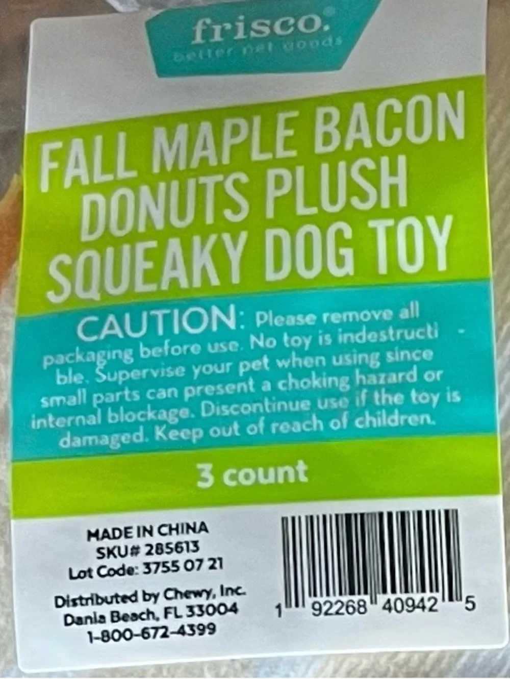 Fall Maple Bacon Donut Plush Squeaky Dog Toy Set - White/Brown